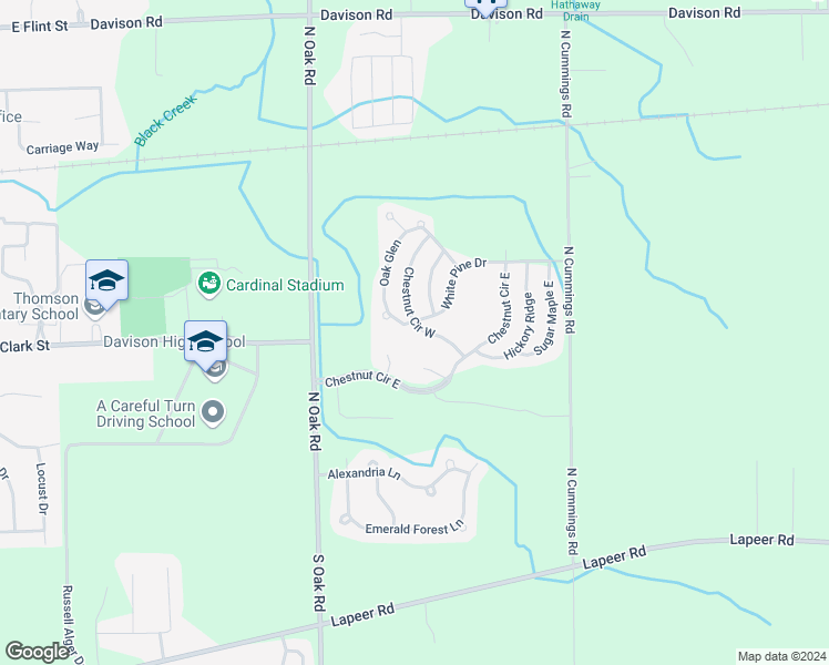 map of restaurants, bars, coffee shops, grocery stores, and more near 135 Chestnut Circle West in Davison