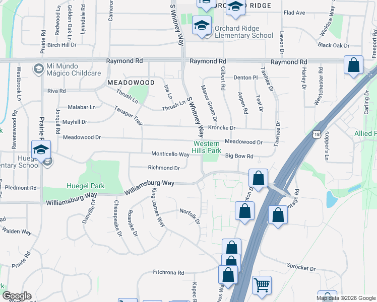 map of restaurants, bars, coffee shops, grocery stores, and more near 5698 Monticello Way in Fitchburg