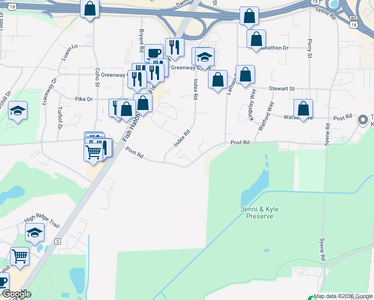 map of restaurants, bars, coffee shops, grocery stores, and more near 1400 Post Road in Fitchburg