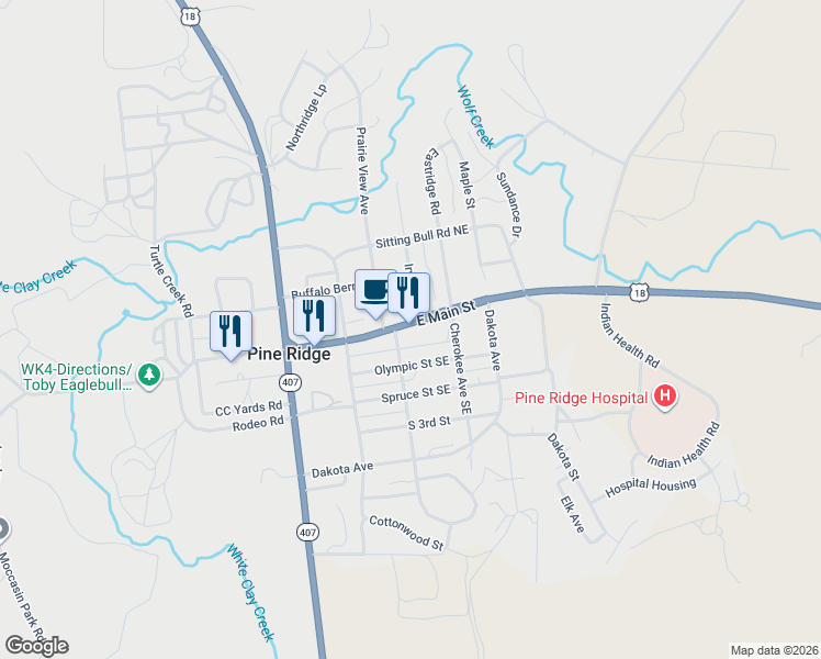 map of restaurants, bars, coffee shops, grocery stores, and more near 230 U.S. 18 in Pine Ridge