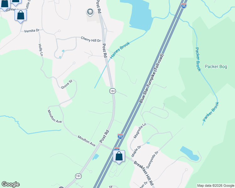 map of restaurants, bars, coffee shops, grocery stores, and more near 256 Post Road in Greenland