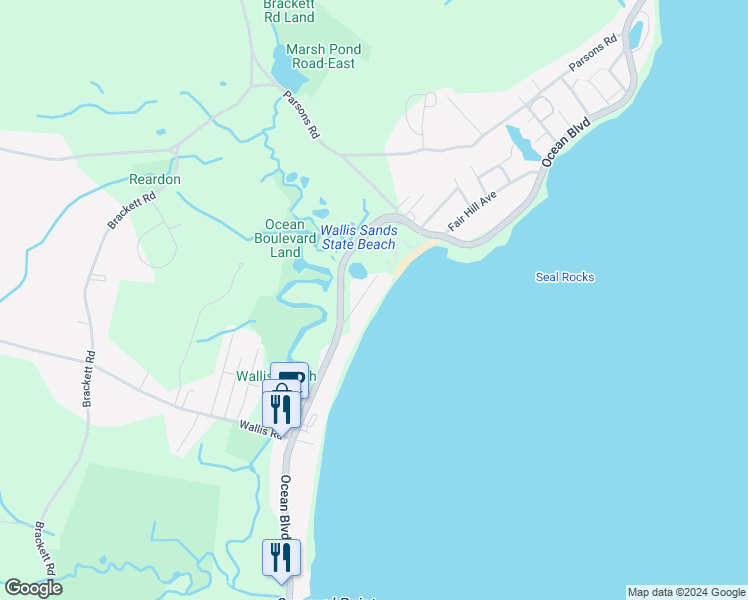 map of restaurants, bars, coffee shops, grocery stores, and more near 1086 Old Ocean Boulevard in Rye