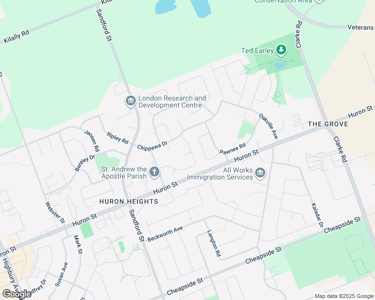map of restaurants, bars, coffee shops, grocery stores, and more near 63 Christians Drive in London