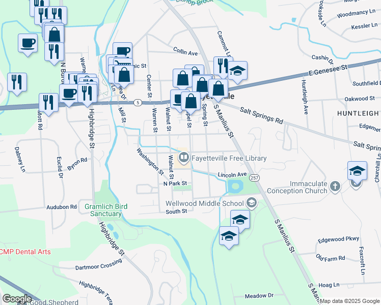 map of restaurants, bars, coffee shops, grocery stores, and more near 301 Chapel Street in Fayetteville