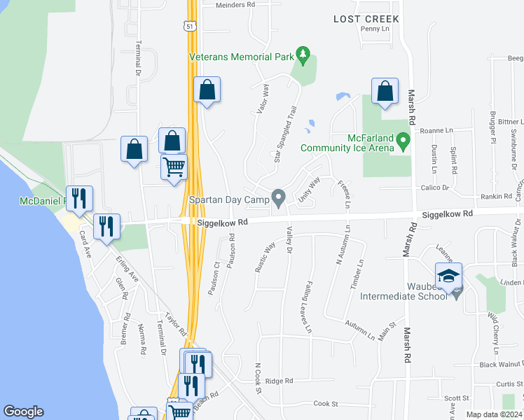 map of restaurants, bars, coffee shops, grocery stores, and more near 5034 Siggelkow Road in Madison