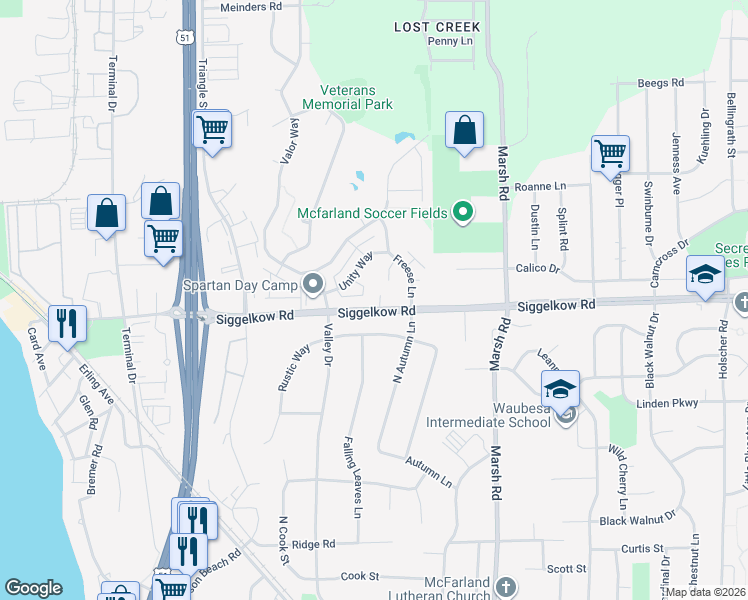 map of restaurants, bars, coffee shops, grocery stores, and more near 5137 Merwood Lane in Madison
