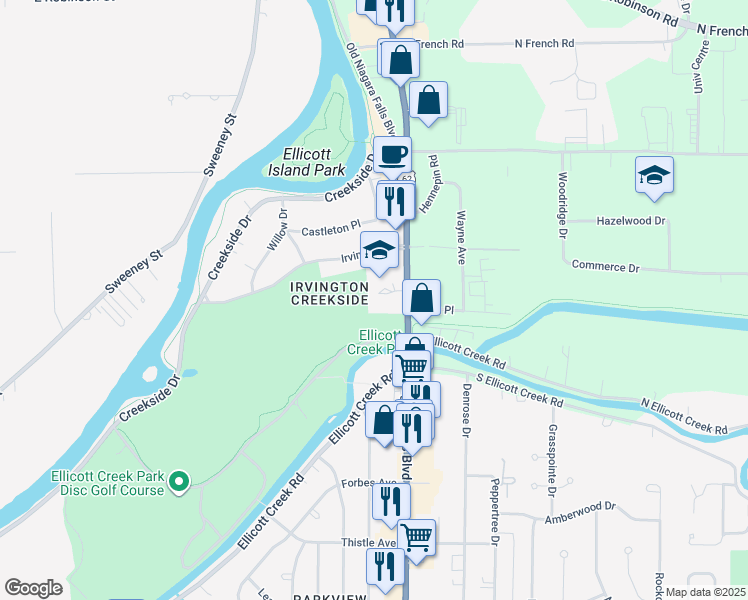 map of restaurants, bars, coffee shops, grocery stores, and more near 2660 Niagara Falls Boulevard in Tonawanda