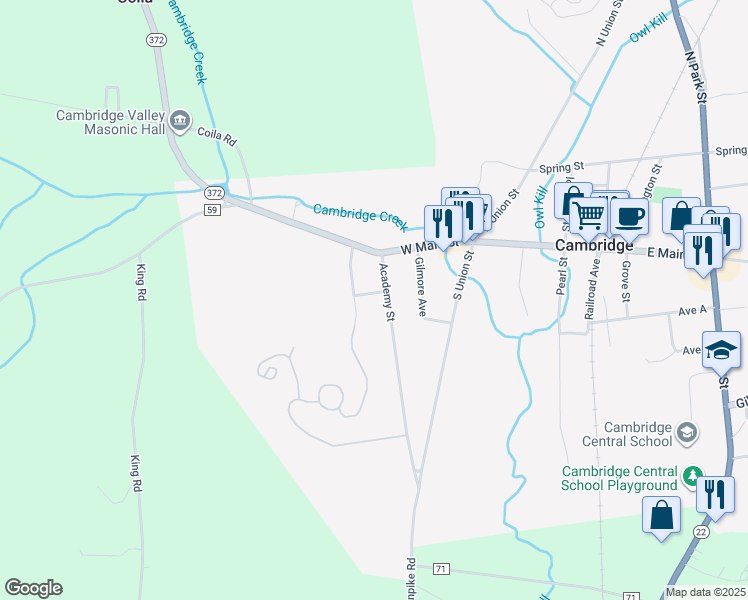 map of restaurants, bars, coffee shops, grocery stores, and more near 14 Academy Street in Cambridge