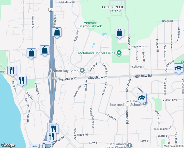 map of restaurants, bars, coffee shops, grocery stores, and more near 5137 Merwood Lane in Madison