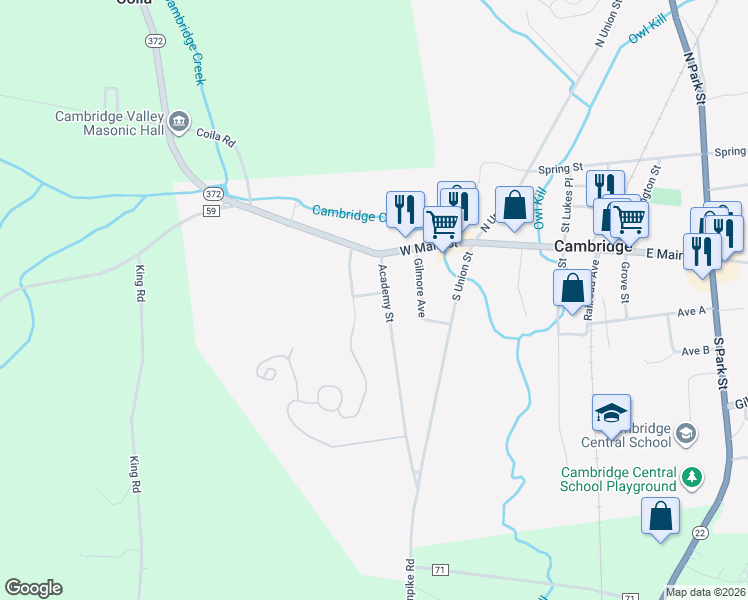 map of restaurants, bars, coffee shops, grocery stores, and more near 14 Academy Street in Cambridge