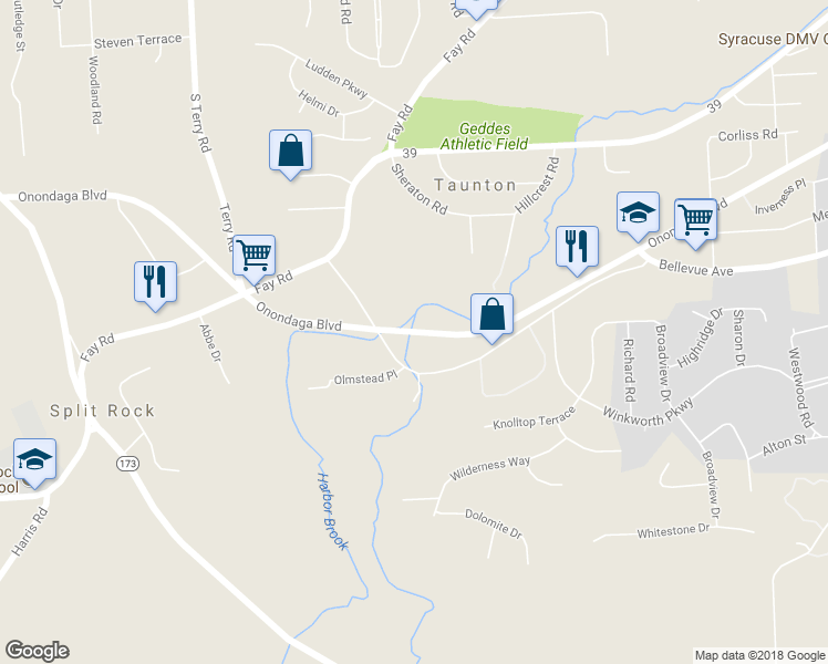 map of restaurants, bars, coffee shops, grocery stores, and more near 240 in Syracuse