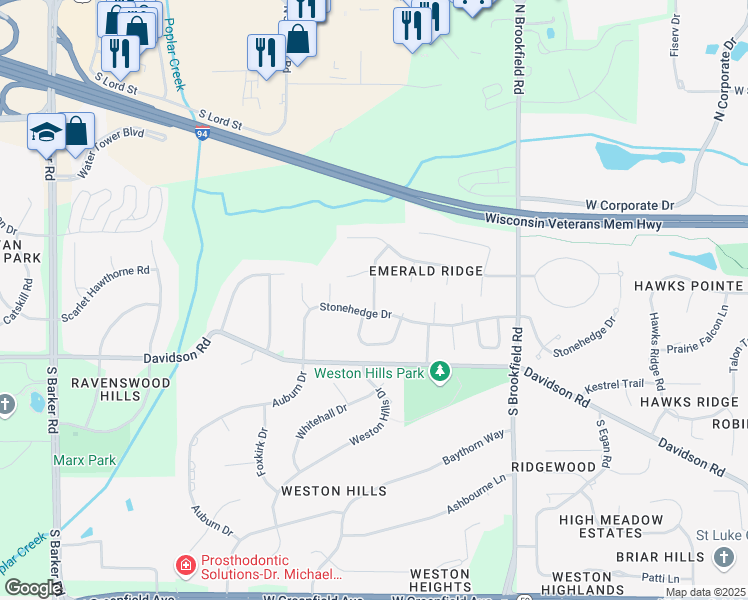 map of restaurants, bars, coffee shops, grocery stores, and more near 465 Hiview Drive in Brookfield