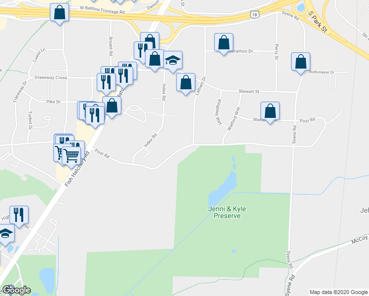 map of restaurants, bars, coffee shops, grocery stores, and more near 1300 Post Road in Fitchburg