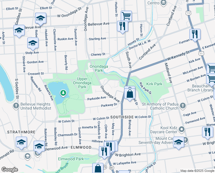 map of restaurants, bars, coffee shops, grocery stores, and more near 18 Centennial Drive in Syracuse