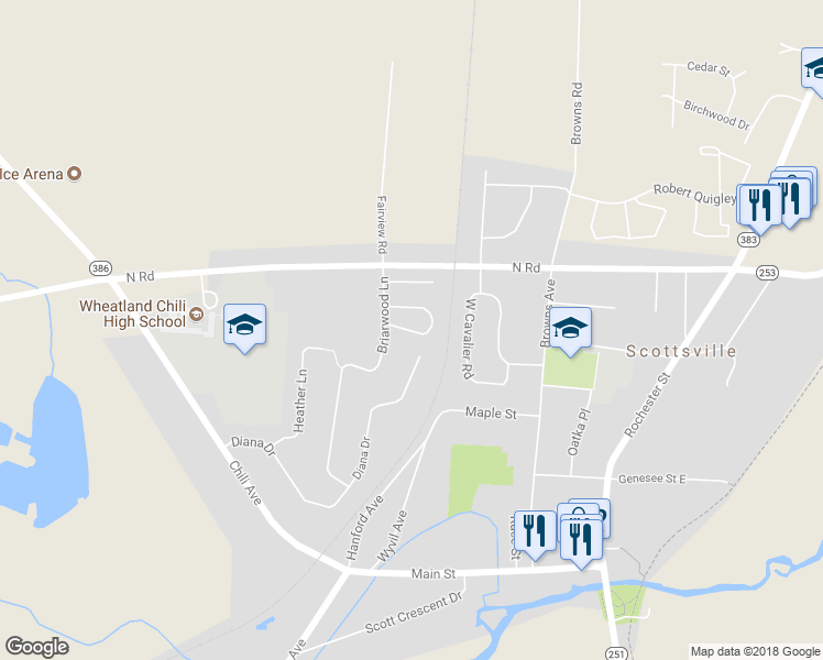 map of restaurants, bars, coffee shops, grocery stores, and more near Nathaniel Drive in Scottsville
