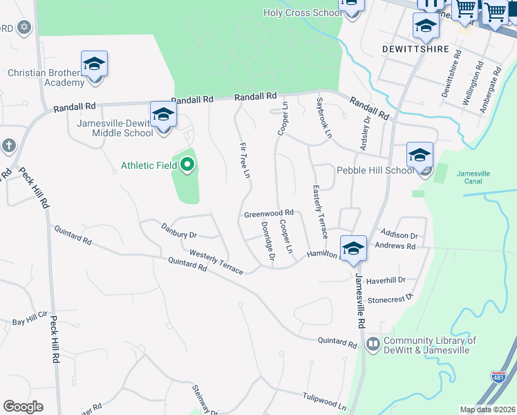map of restaurants, bars, coffee shops, grocery stores, and more near 305 Greenwood Road in Syracuse