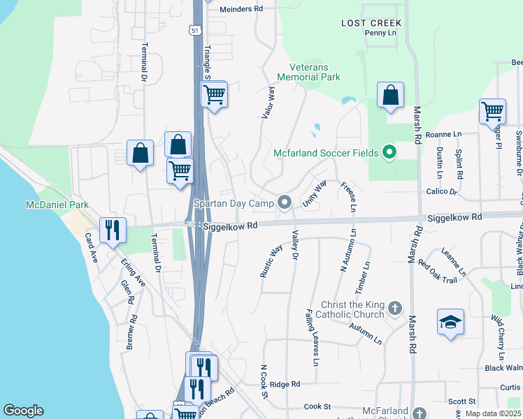 map of restaurants, bars, coffee shops, grocery stores, and more near 5022 Siggelkow Road in Madison