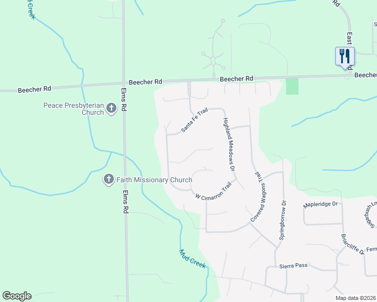 map of restaurants, bars, coffee shops, grocery stores, and more near 6450 Hickory Hollow Court in Flint