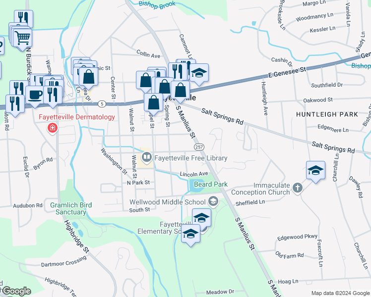 map of restaurants, bars, coffee shops, grocery stores, and more near 517 Orchard Street in Fayetteville