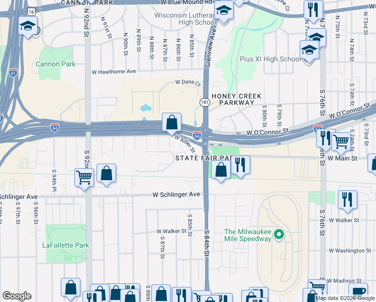 map of restaurants, bars, coffee shops, grocery stores, and more near 503 South 84th Street in Milwaukee