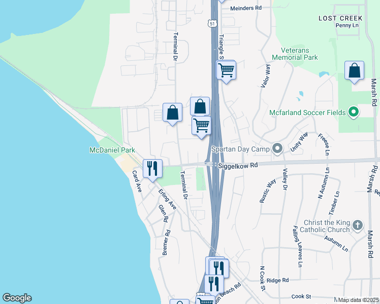 map of restaurants, bars, coffee shops, grocery stores, and more near 4710 Whitehorse Place in McFarland