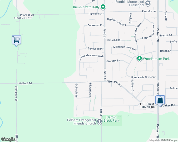 map of restaurants, bars, coffee shops, grocery stores, and more near 11 Rhodes Court in Pelham