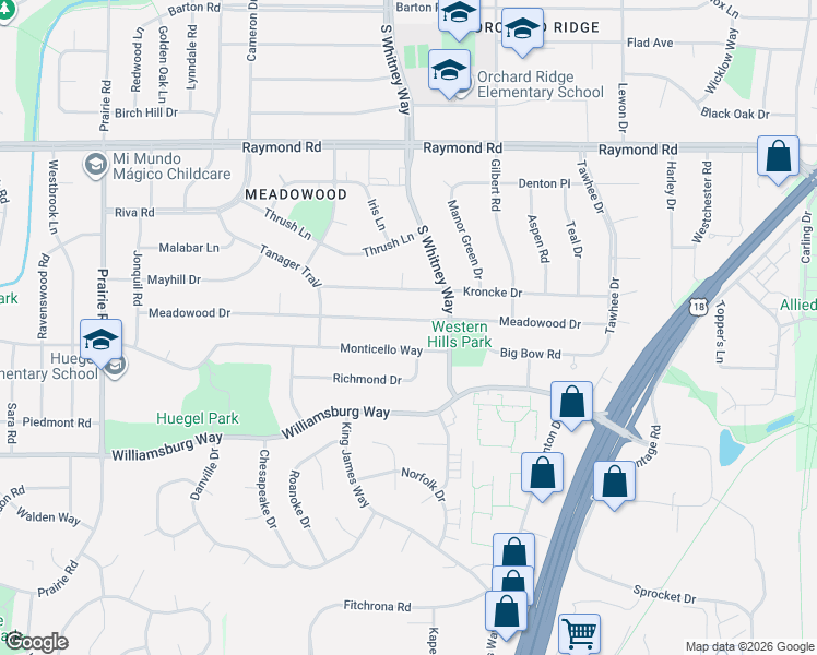 map of restaurants, bars, coffee shops, grocery stores, and more near 5698 Monticello Way in Fitchburg