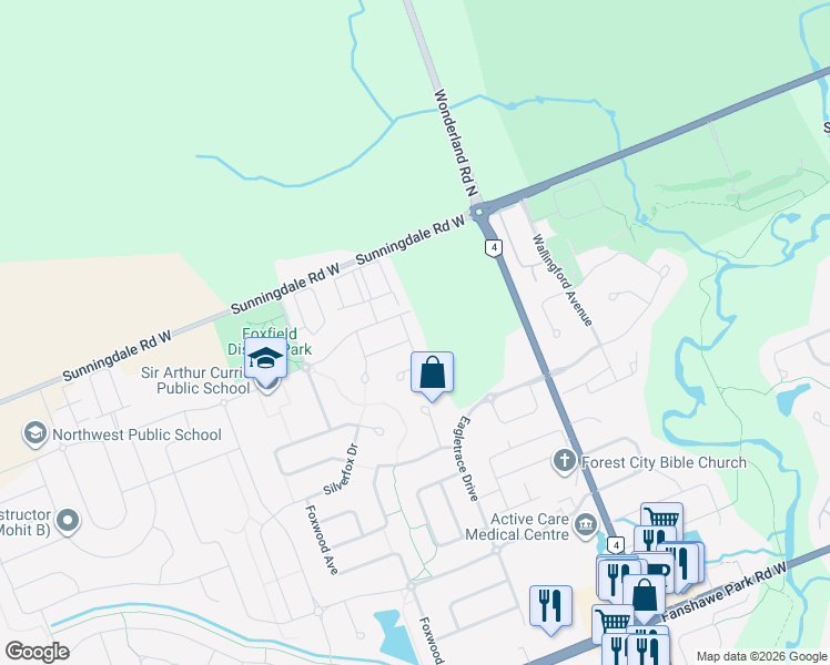 map of restaurants, bars, coffee shops, grocery stores, and more near 2136 Yellowbirch Place in London