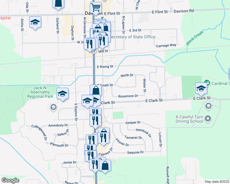 map of restaurants, bars, coffee shops, grocery stores, and more near 430 South Davison Street in Davison