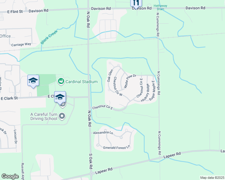 map of restaurants, bars, coffee shops, grocery stores, and more near 15 White Pine Drive in Davison