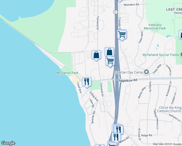map of restaurants, bars, coffee shops, grocery stores, and more near 4604 Siggelkow Road in McFarland