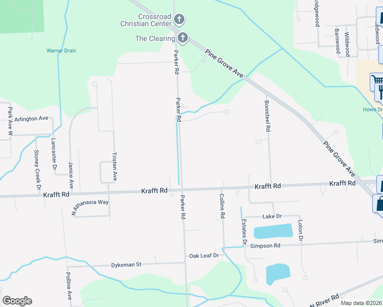map of restaurants, bars, coffee shops, grocery stores, and more near 4100 Parker Road in Fort Gratiot Township