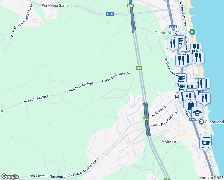 map of restaurants, bars, coffee shops, grocery stores, and more near 5 Via del Lavoro in Provincia di Ascoli Piceno