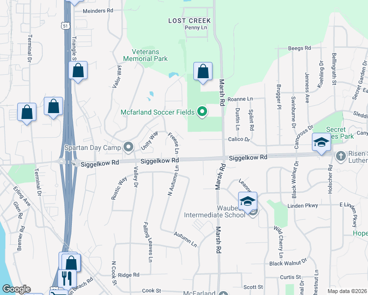 map of restaurants, bars, coffee shops, grocery stores, and more near 50 Calico Court in McFarland
