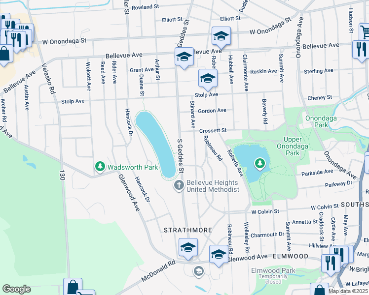 map of restaurants, bars, coffee shops, grocery stores, and more near 715 Crossett Street in Syracuse