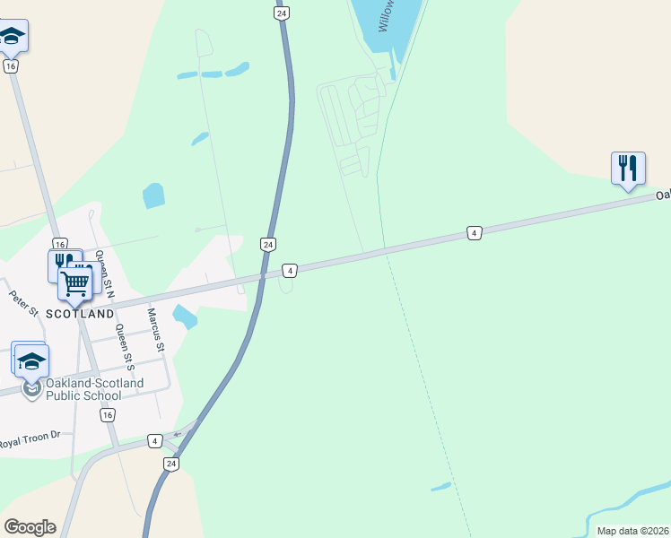 map of restaurants, bars, coffee shops, grocery stores, and more near 229 Oakland Road in Brant