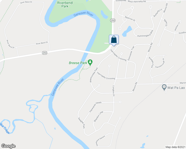 map of restaurants, bars, coffee shops, grocery stores, and more near 165 Westcombe Park in West Henrietta