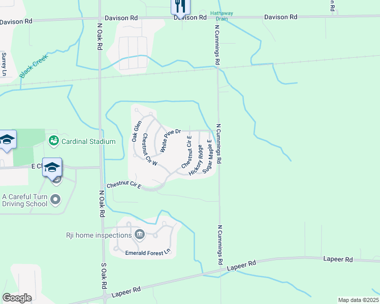 map of restaurants, bars, coffee shops, grocery stores, and more near 14 Chestnut Circle East in Davison