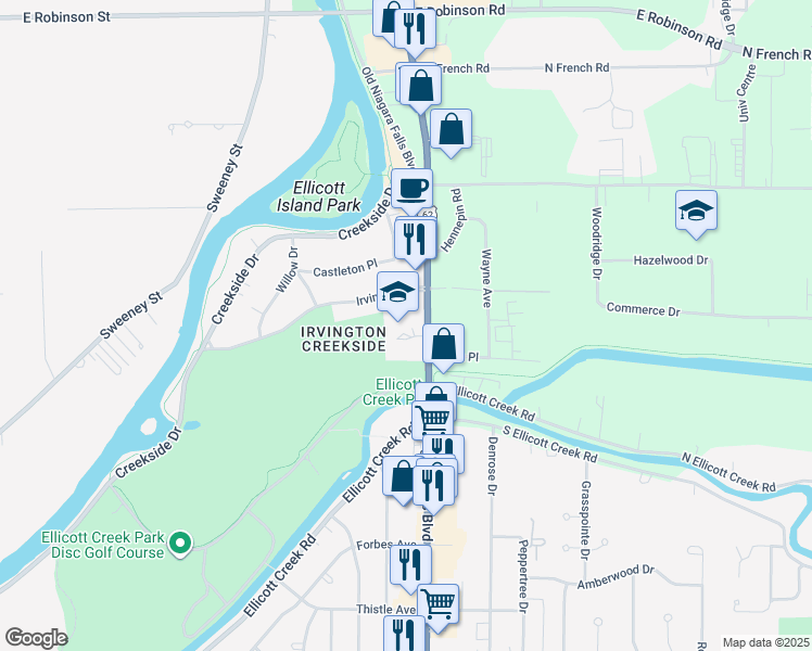 map of restaurants, bars, coffee shops, grocery stores, and more near 2660 Niagara Falls Boulevard in Tonawanda