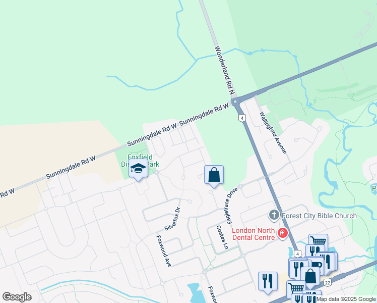 map of restaurants, bars, coffee shops, grocery stores, and more near 2234 Buroak Drive in London