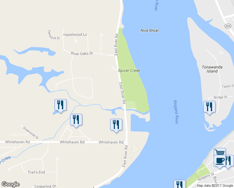 map of restaurants, bars, coffee shops, grocery stores, and more near 3134 East River Road in Grand Island
