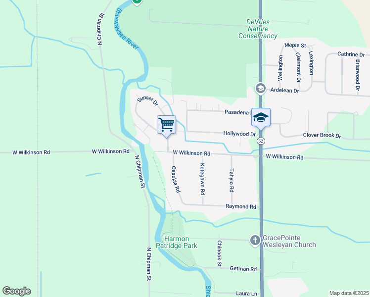map of restaurants, bars, coffee shops, grocery stores, and more near 870 West Wilkinson Road in Owosso