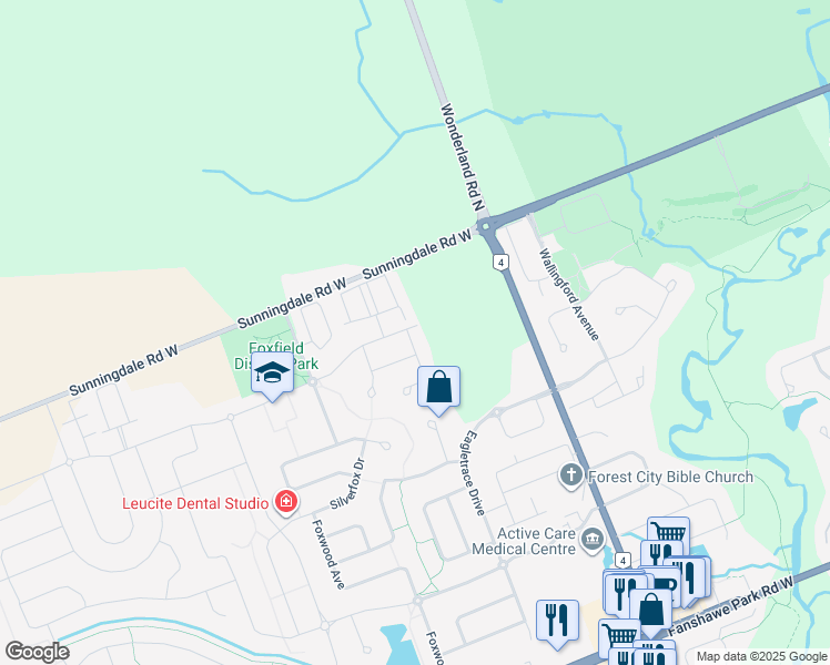 map of restaurants, bars, coffee shops, grocery stores, and more near 2106 Yellowbirch Place in London