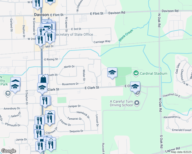 map of restaurants, bars, coffee shops, grocery stores, and more near 410 Avon Court in Davison