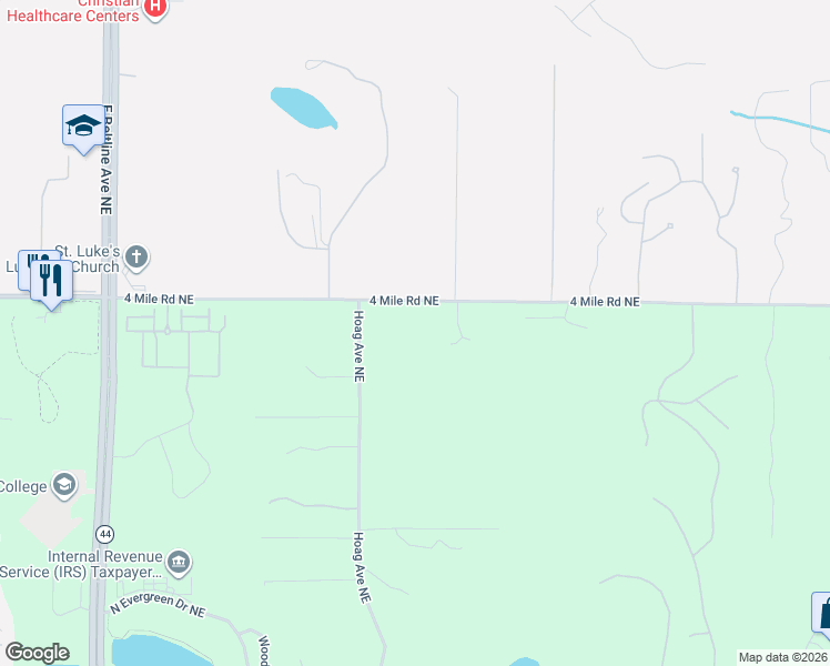 map of restaurants, bars, coffee shops, grocery stores, and more near 3726 4 Mile Road Northeast in Grand Rapids