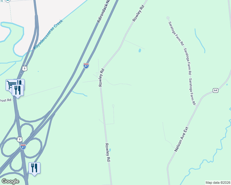 map of restaurants, bars, coffee shops, grocery stores, and more near 2090 Rowley Road in Ballston Spa