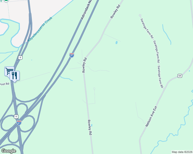 map of restaurants, bars, coffee shops, grocery stores, and more near 2090 Rowley Road in Ballston Spa