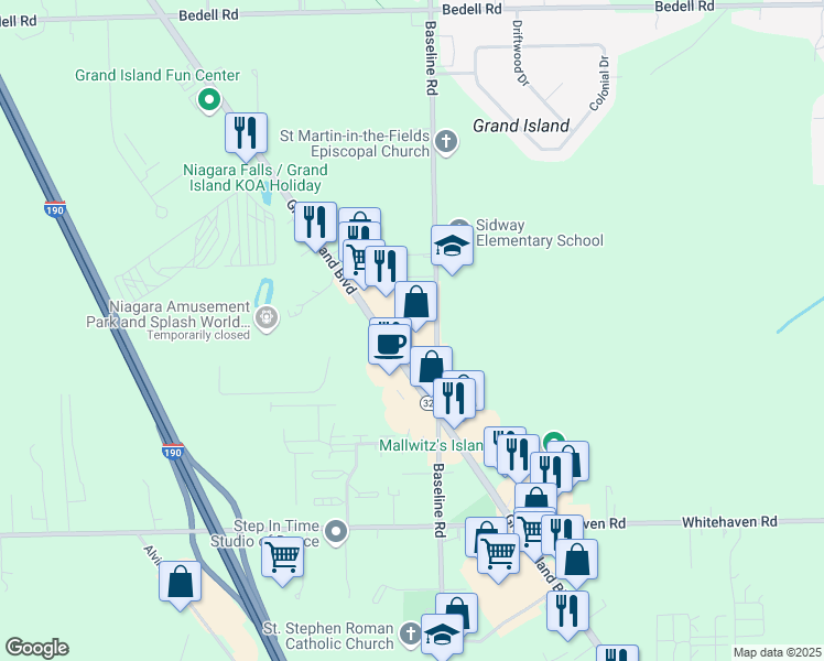 map of restaurants, bars, coffee shops, grocery stores, and more near 2395 Grand Island Boulevard in Grand Island