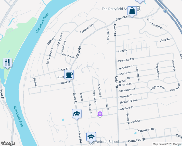map of restaurants, bars, coffee shops, grocery stores, and more near 552 Straw Hill Road in Manchester