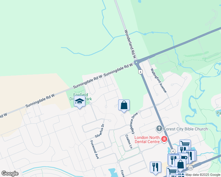 map of restaurants, bars, coffee shops, grocery stores, and more near 2234 Buroak Drive in London